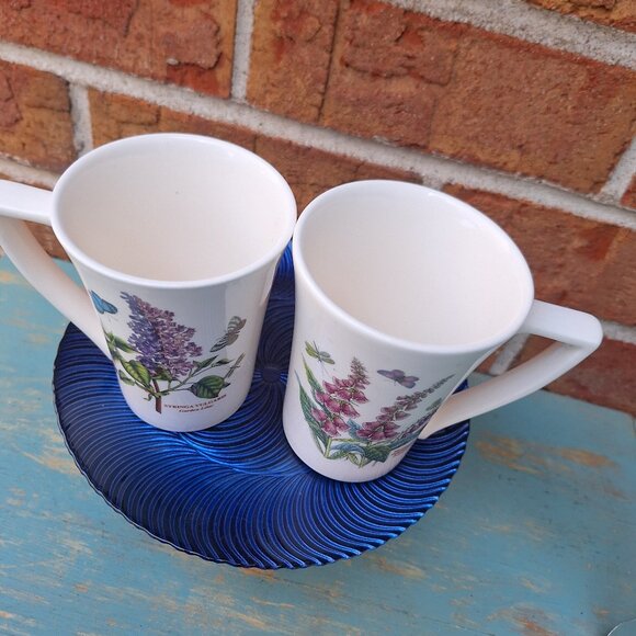 Butterfly Garden Mugs Lilac Blue Purple Dragonfly Foxglove Matching Pair Set 2 - Picture 11 of 17